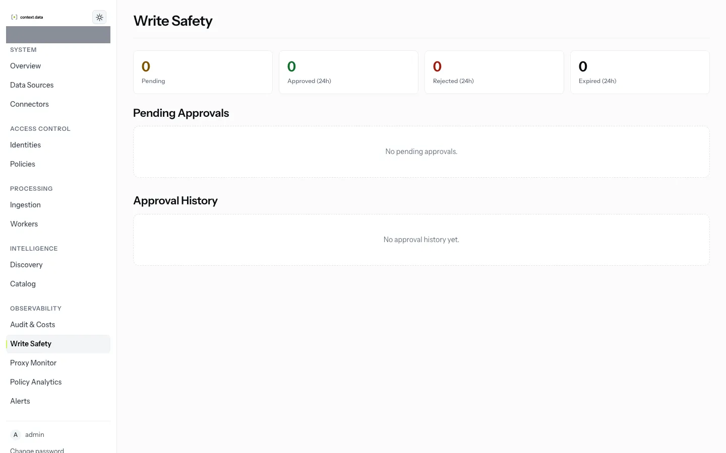 Write Safety: pending writes and counts by state.