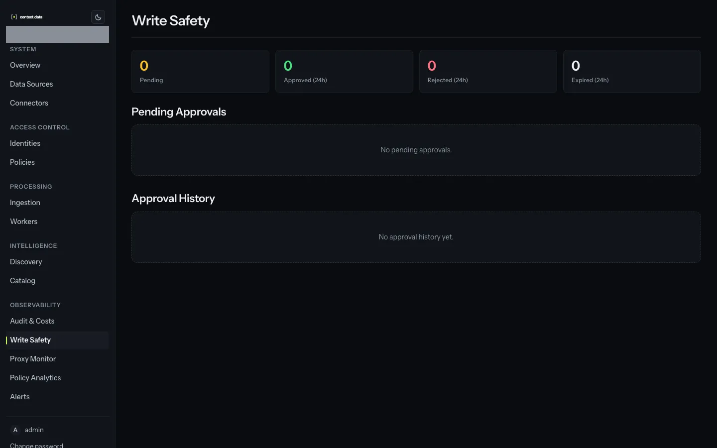 Write Safety: pending writes and counts by state.